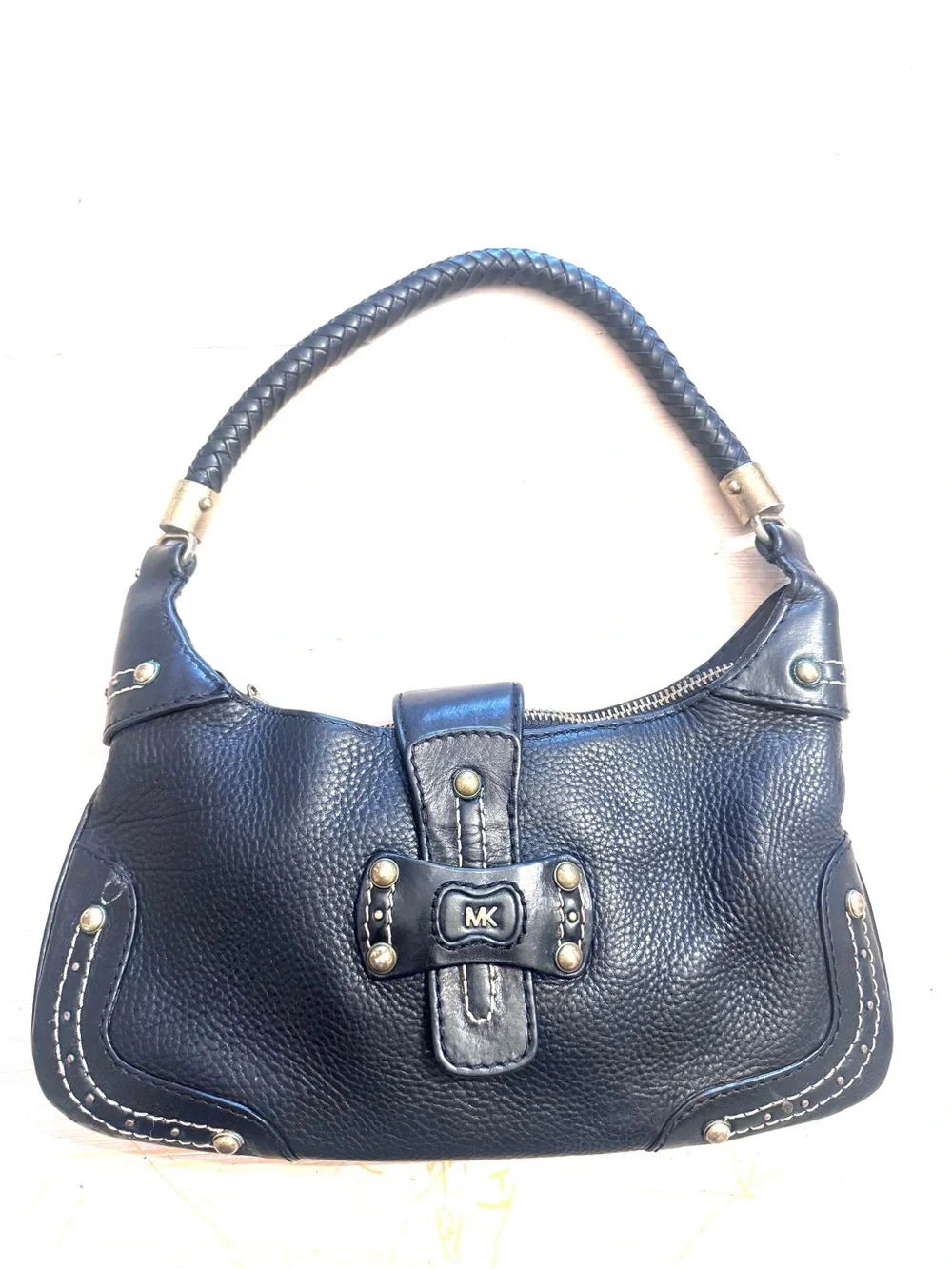 Vintage Y2K Michael Kors Black Pebbled Leather Braided Handle Shoulder Bag